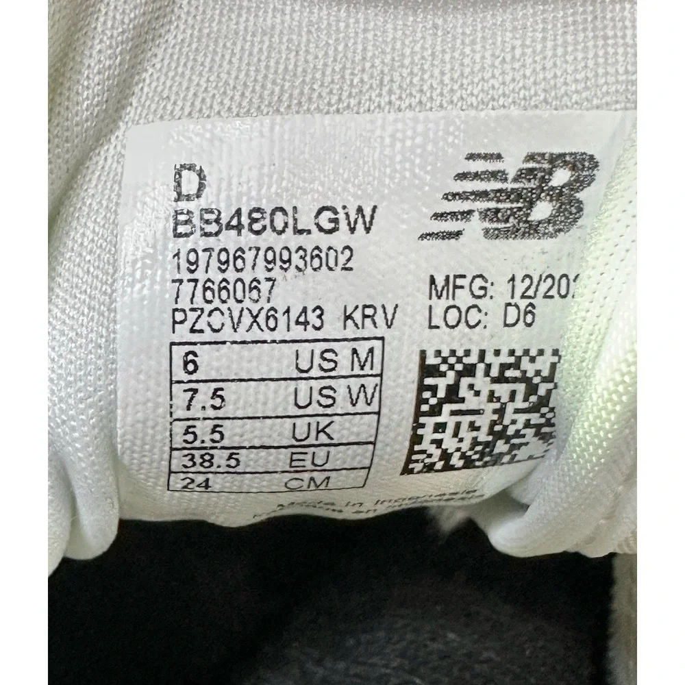 New Balance BB480LGW Beige Cream White Sneakers Men's Size 6 / Women's 7.5